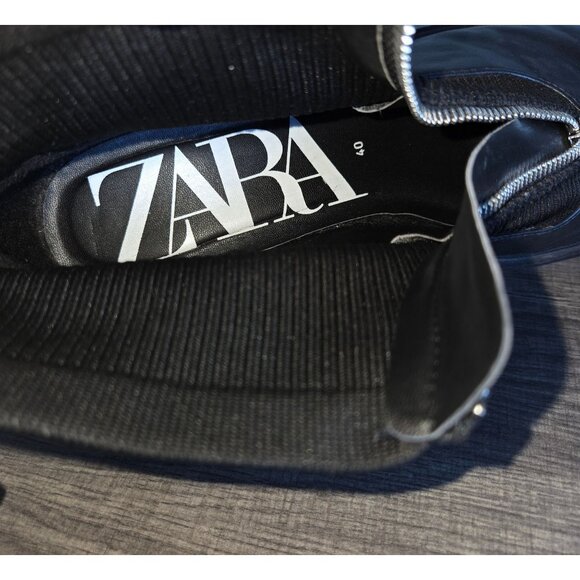 Zara Front Zip Knit Sock Combat Boots Black Size 9 EU 40 Chunky Moto Biker Goth - Picture 10 of 11